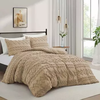 Комплект пододеяльников премиум-класса, 180 г/м, состоящий из 3 предметов, специальный дизайн с застежкой-молнией, волнистые цветы, палевый Puredown, цвет Fawn