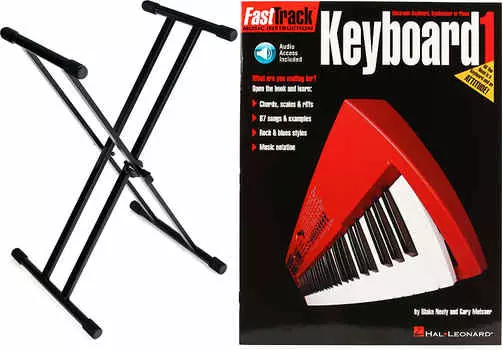 Комплект подставки для клавиатуры Gator Frameworks GFW-KEY-2000X Deluxe X-Style с методом Hal Leonard FastTrack Keyboard - Книга 1