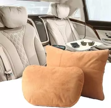 Комплект подушек для подголовника, Maybach Design S-Class, супермягкая автомобильная подушка для подголовника, поясничная поддержка, замшевый чехол, подушка с хлопковым наполнителем из полипропилена (коричневый) yozhiqu