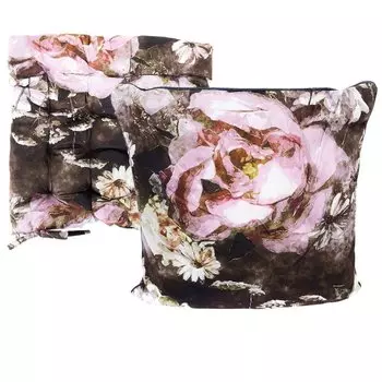 Комплект подушек с бархатным цветочным узором, состоящий из подушки для сиденья и декоративной подушки. Marabella, розовый