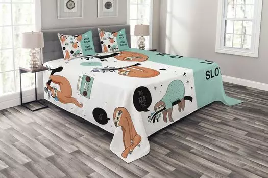 Комплект покрывала ABAKUHAUS Animal, American Lazy Tribe, комплект с наволочками, моющийся, для односпальных кроватей, 264 x 220 см, разноцветный