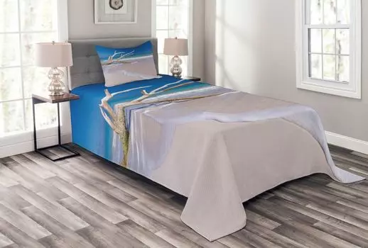 Комплект покрывала ABAKUHAUS Cacun, ветка дерева, покрытая водорослями, комплект с моющимися наволочками, для односпальных кроватей 170 x 220 см, темно-голубой, разноцветный