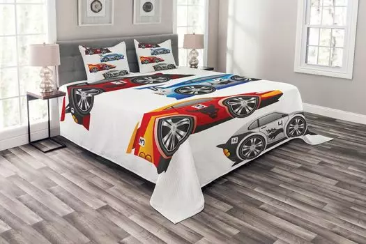 Комплект покрывала ABAKUHAUS Cars, Formula Cars Technology, комплект с моющимися наволочками, для односпальных кроватей 220 x 220 см, разноцветный