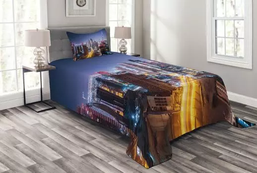 Комплект покрывала ABAKUHAUS City, Night Dubai Tourist, комплект с моющимися наволочками, для односпальных кроватей 170 x 220 см, разноцветный