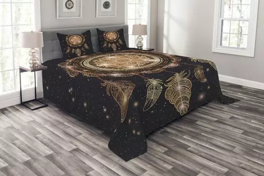 Комплект покрывала ABAKUHAUS Dream Catcher, богемный «Ловец снов», комплект с моющимися наволочками, для односпальных кроватей 220 x 220 см, разноцветный