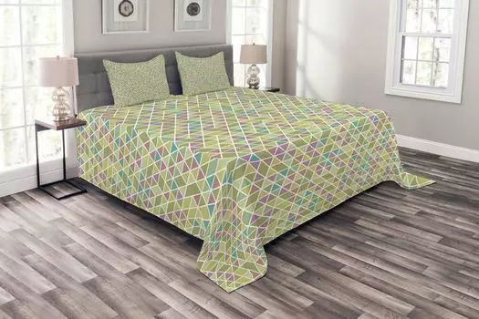 Комплект покрывала ABAKUHAUS Geometric, Art Colorful Triangles, комплект с моющимися наволочками, для односпальных кроватей 220 x 220 см, разноцветный
