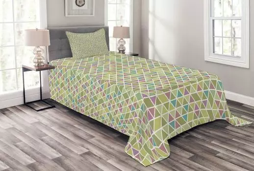 Комплект покрывала ABAKUHAUS Geometric, Art Colorful Triangles, комплект с моющимися наволочками, для односпальных кроватей 170 x 220 см, разноцветный