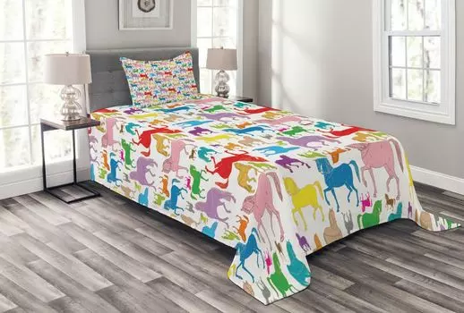 Комплект покрывала ABAKUHAUS Horse, Abstract Stallions Wilde, комплект с моющимися наволочками, для односпальных кроватей 170 x 220 см, разноцветный