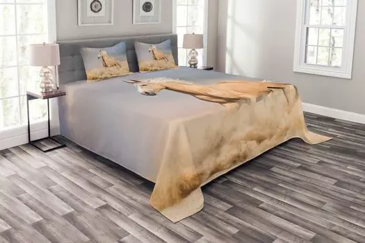 Комплект покрывала ABAKUHAUS Horse, Palomino Sand Desert, комплект с моющимися наволочками, для односпальных кроватей 264 x 220 см, фиолетово-серый персиковый