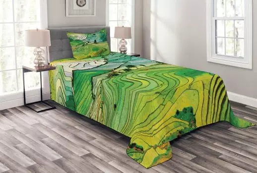 Комплект покрывала ABAKUHAUS Landscape, Air Landscape Nature, комплект с моющимися наволочками, для односпальных кроватей 170 x 220 см, разноцветный