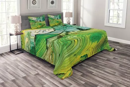Комплект покрывала ABAKUHAUS Landscape, Air Landscape Nature, комплект с моющимися наволочками, для односпальных кроватей 220 x 220 см, разноцветный