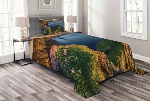 Комплект покрывала ABAKUHAUS Landscape, Ирландия County Clare Art, комплект с моющимися наволочками, для односпальных кроватей 170 x 220 см, разноцветный