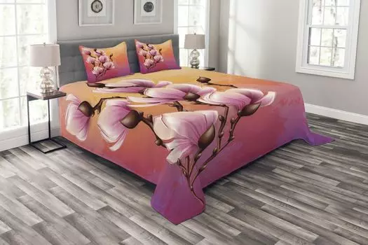 Комплект покрывала ABAKUHAUS Magnolia, реалистичный 3D-дизайн, комплект с моющимися наволочками, для односпальных кроватей 264 x 220 см, разноцветный