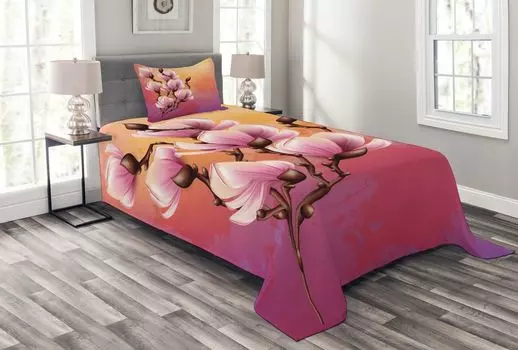 Комплект покрывала ABAKUHAUS Magnolia, реалистичный 3D-дизайн, комплект с моющимися наволочками, для односпальных кроватей 170 x 220 см, разноцветный