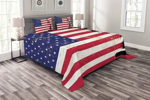 Комплект покрывала ABAKUHAUS New York, Freedom USA, комплект с моющимися наволочками, для односпальных кроватей 264 x 220 см, темно-кораллово-белый