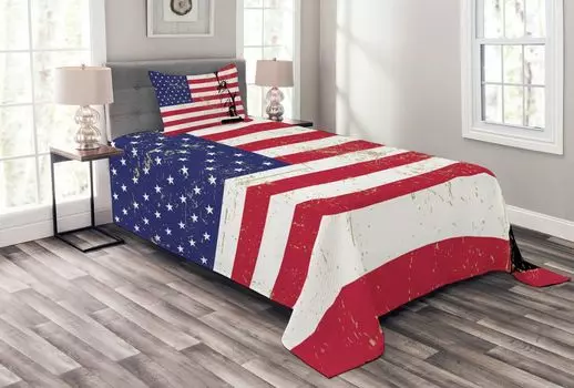 Комплект покрывала ABAKUHAUS New York, Freedom USA, комплект с моющимися наволочками, для односпальных кроватей 170 x 220 см, темно-кораллово-белый