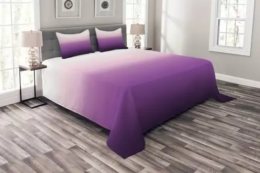 Комплект покрывала ABAKUHAUS Ombre, современный абстрактный тон, комплект с моющимися наволочками, для односпальных кроватей 264 x 220 см, фиолетовый лаванда