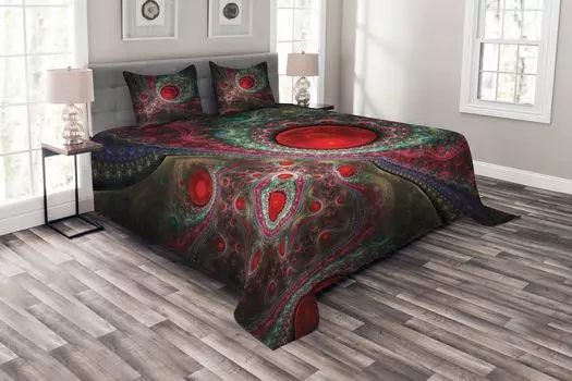 Комплект покрывала ABAKUHAUS Pearls, винтажные абстрактные формы, комплект с моющимися наволочками, для односпальных кроватей 220 x 220 см, разноцветный