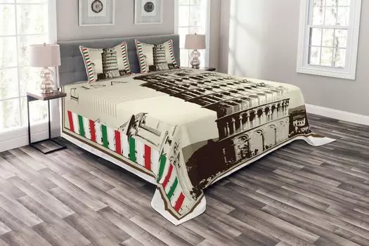 Комплект покрывала ABAKUHAUS Pisa, винтажная знаменитая итальянская башня, комплект с моющимися наволочками, для односпальных кроватей 264 x 220 см, разноцветный