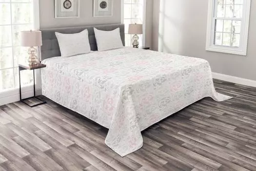Комплект покрывала ABAKUHAUS Plants, эскиз Beauty Spring Flowers, комплект с моющимися наволочками, для односпальных кроватей 264 x 220 см, пурпурный темно-серый