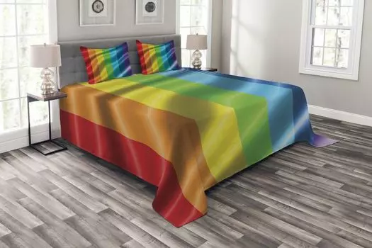 Комплект покрывала ABAKUHAUS Rainbow, дизайн в стиле флага гордости, комплект с моющимися наволочками, для односпальных кроватей 220 x 220 см, разноцветный