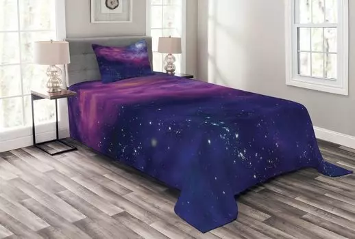 Комплект покрывала ABAKUHAUS Space, Galaxy Nebula Star, комплект с моющимися наволочками, для односпальных кроватей 170 x 220 см, фиолетово-синий
