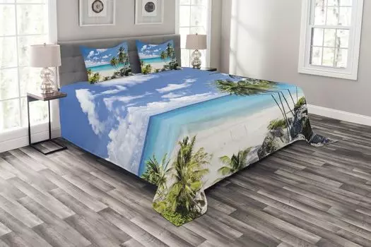 Комплект покрывала ABAKUHAUS Tropical, Barbados Beach Ocean, комплект с моющимися наволочками, для односпальных кроватей 220 x 220 см, разноцветный