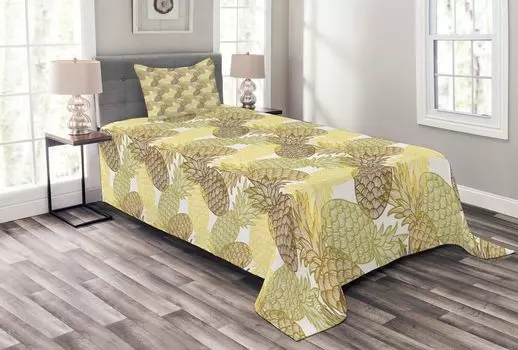 Комплект покрывала ABAKUHAUS Tropical, изогнутый экзотический тропический, комплект с моющимися наволочками, для односпальных кроватей 170 x 220 см, разноцветный