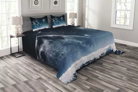 Комплект покрывала ABAKUHAUS Universe, Another World Infinity, комплект с моющимися наволочками, для односпальных кроватей 264 x 220 см, темно-синий белый
