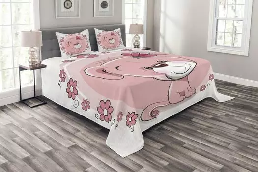 Комплект покрывала для собак ABAKUHAUS, Цветы щенка-ромашки, комплект с моющимися наволочками, для односпальных кроватей 220 x 220 см, Бледно-розовый, кораллово-белый