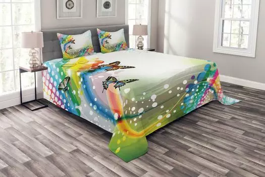 Комплект покрывала Trippy ABAKUHAUS, бабочка летающих цветов, комплект со моющимися наволочками, для односпальных кроватей 264 x 220 см, разноцветный
