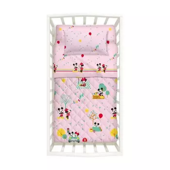 Комплект покрывало + бортик для кроватки Caleffi Baby Minnie & Mickey, 2 предмета, розовый