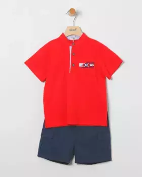 Комплект поло и бермудских шорт для мальчиков с карманами-карго Coco Acqua, красный