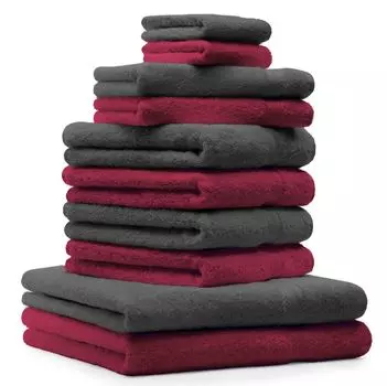 Комплект полотенец Betz из 10 предметов премиум-класса, 100% хлопок, цвет темно-красный и серебристо-серый. Betzshop