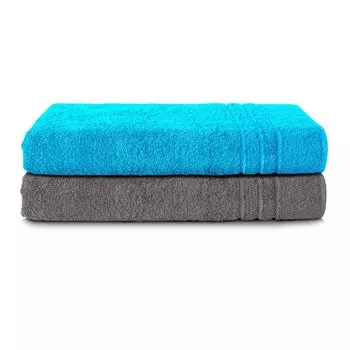 Комплект полотенец для сауны Komfortec, 2 шт., 70х200 см, 100% хлопок, полотенца для сауны XXL, полотенце для сауны, мягкая, большая, махровая ткань, быстросохнущая, антрацитовый серый/бирюзовый