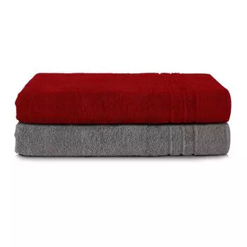 Комплект полотенец для сауны Komfortec, 2 шт., 80х200 см, 100% хлопок, полотенца для сауны XXL, полотенце для сауны, мягкая, большая, махровая ткань, быстросохнущая, антрацитовый серый/красная Аврора, красный