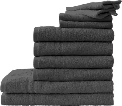 Комплект полотенец Dyckhoff "Кристалл", (комплект, 10 шт., 4 полотенца для рук 50х100 см - 2 банных полотенца 70х140 см - 4 гостевых полотенца 30х30 см), с тонкой каймой (10 шт.), цвет anthrazit