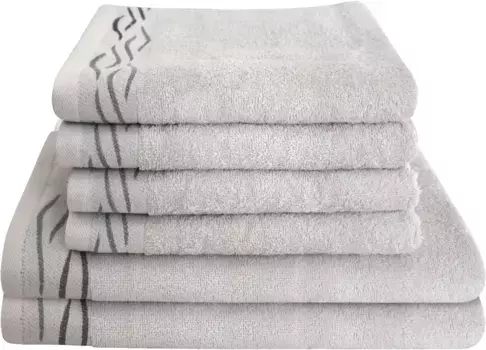Комплект полотенец Dyckhoff "Волна" (комплект, 6 шт.), с жаккардовой каймой: 4 полотенца для рук (50х100см), 2 полотенца для душа (70х140см) (3 шт.), цвет silber
