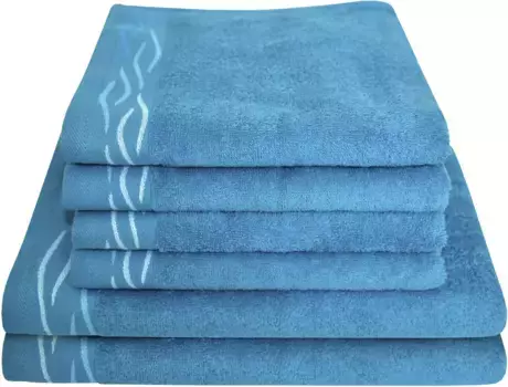 Комплект полотенец Dyckhoff "Волна" (комплект, 6 шт.), с жаккардовой каймой: 4 полотенца для рук (50х100см), 2 полотенца для душа (70х140см) (6 шт.), цвет petrol