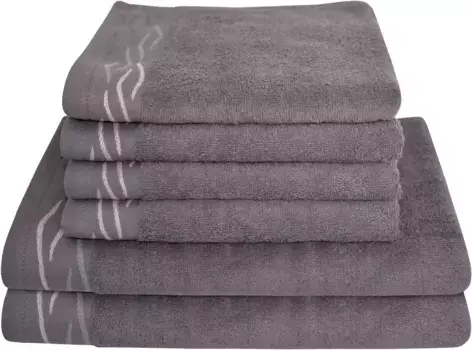 Комплект полотенец Dyckhoff "Волна" (комплект, 6 шт.), с жаккардовой каймой: 4 полотенца для рук (50х100см), 2 полотенца для душа (70х140см) (6 шт.), серый