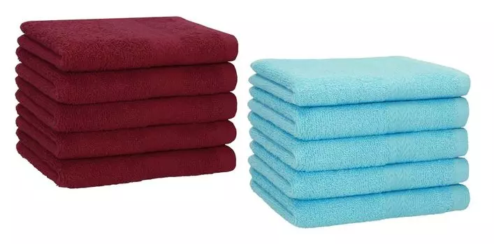 Комплект полотенец гостевых Betz 10 шт. 30х50 см ПРЕМИУМ 100% хлопок Цвет: темно-красный и голубой Betzshop