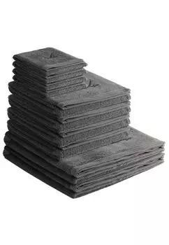 Комплект полотенец Sansibar махровый серии Классик №5 (комплект, 10 шт), качественная саблевидная вышивка тон в тон, антрацит, серый