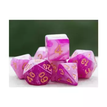 Комплект Poly — бархат с золотом (7), Dice Sets - Resin/Acrylic - Blue, Green, & Purple (Foam Brain Games)