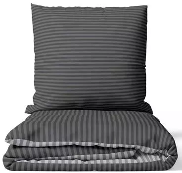 Комплект постельного белья 135х200 см антрацитового цвета с полосатым рисунком и молнией из поликоттона - двустороннее постельное белье leonado vicenti