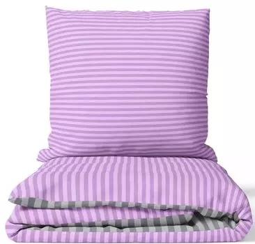 Комплект постельного белья 135х200 см фиолетово-серого цвета с полосатым рисунком и молнией из поликоттона - двустороннее постельное белье leonado vicenti