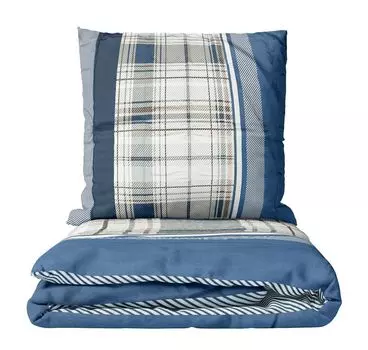 Комплект постельного белья 135x200 Двусторонний комплект постельного белья в сине-серую полоску в клетку из 4 предметов leonado vicenti