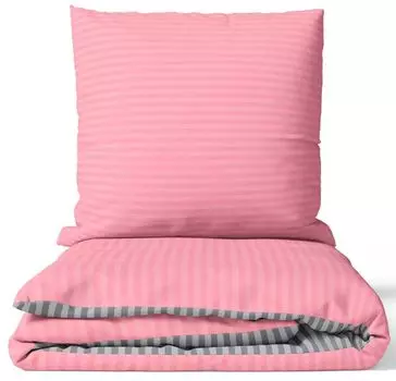 Комплект постельного белья 200х200 см розово-серого цвета с полосатым рисунком и молнией из поликоттона - двустороннее постельное белье leonado vicenti