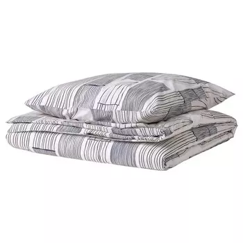 Комплект постельного белья, 2 предмета, белый/серый, 155х220/80х80 см, BERGKORSRT IKEA