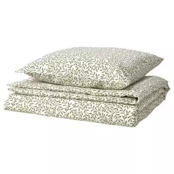 Комплект постельного белья, 2 шт., белый/зеленый, 155х220/80х80 см, SORGMANTEL IKEA