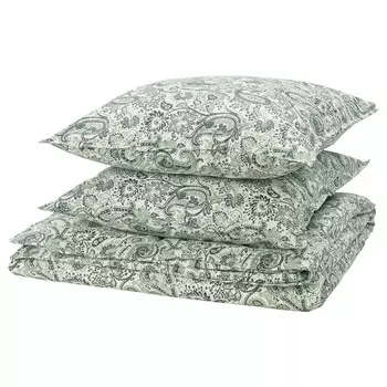 Комплект постельного белья, 3 предмета, зеленый/белый, 240х220/80х80 см, RODGERSIA IKEA